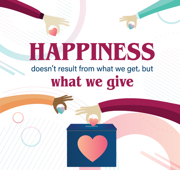 Happiness doesn't result from what we get, but what we give