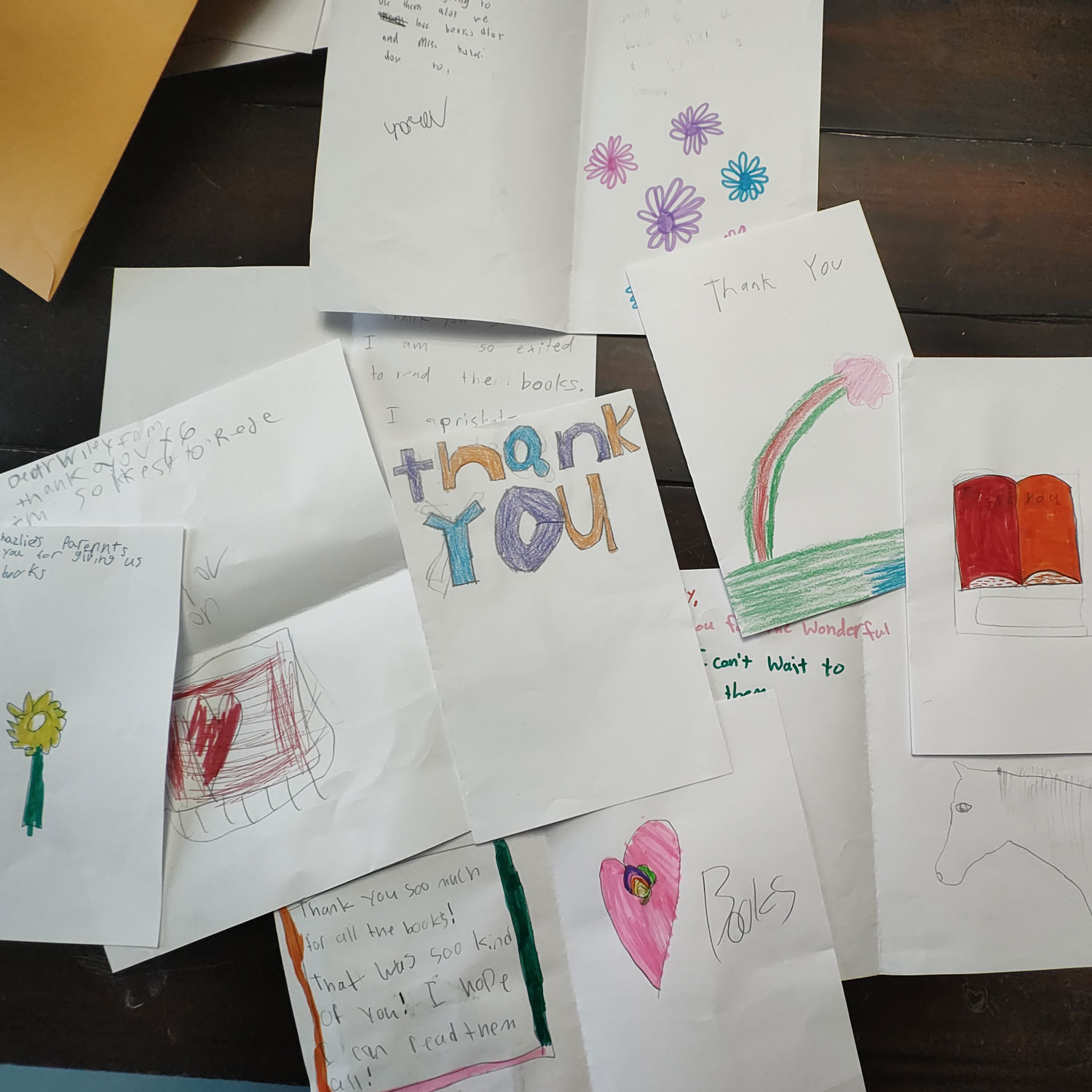 Thank you notes from a classroom that received a Pay It Forward donation